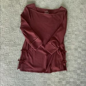 Talbots burgundy 3/4 sleeve with velvet bows and trim
